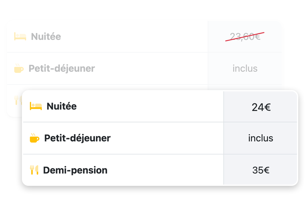 Tableau de tarifs